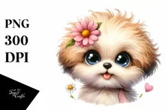 Funny Bichpoo Flower in Mouth Clipart Product Image 1
