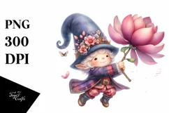 Watercolor Cute Gnome Holding Large Magnolia | Sublimation Product Image 1