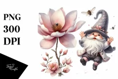 Watercolor Cute Gnome with Fancy Hat and Magnolia Product Image 3