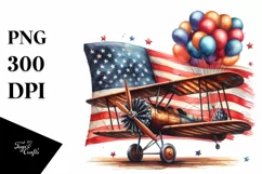 Vintage Biplane Balloons USA Flag Product Image 3