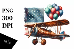 Vintage Biplane Balloons USA Flag Product Image 3