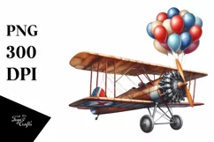 Vintage Biplane Balloons USA Flag Product Image 1