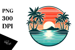 Retro Tropical Island Sunset PNG Product Image 1