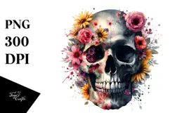 Grungy Flower Skull PNG Product Image 1