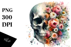 Grungy Flower Skull PNG Product Image 1