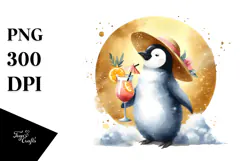Penguin in Beachwear Watercolor PNG Product Image 1