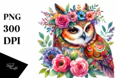 Vibrant Owl with Floral Wreath PNG Product Image 3