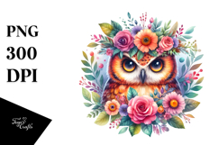 Vibrant Owl Floral Wreath Clipart Product Image 1