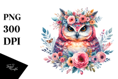 Vibrant Owl Floral Wreath Clipart Product Image 1