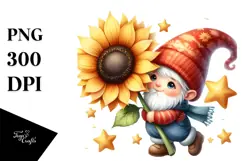 Cute Baby Gnome with Sunflower PNG Product Image 1