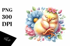 Colorful Cute Baby Chicken Sleeping in a Flower | Product Image 3