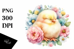 Colorful Watercolor Cute Chicken Sleeping | Sublimation Product Image 1