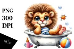 Resting Cute Baby Lion in Summer Clothes, Vibrant PNG Product Image 1