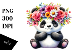 Flower Crown Decorated Cartoon Panda | Sublimation | Clipart Product Image 1