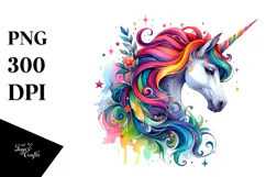 Vibrant Unicorn, Watercolor PNG Product Image 1