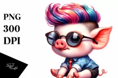 Cute Pig with Cool Haircut PNG Product Image 1