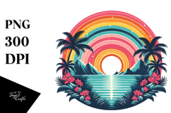 Retro Tropical Rainbow Sunset PNG Product Image 1