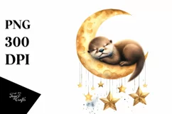 Baby Otter Hanging Stars | Clipart Product Image 1