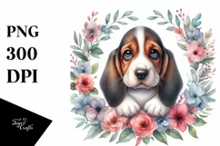 Standing Basset Hound Floral Frame Clipart Product Image 3
