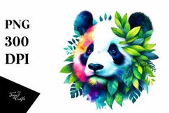 Abstract Vibrant Panda with Plant Leaves PNG Product Image 1