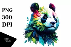 Vibrant Panda with Plant Leaves PNG Product Image 3
