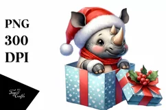 cute Watercolor Rhino with Santa Hat Product Image 1