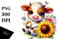 Smiling Highland Cow with Sunflower Product Image 1