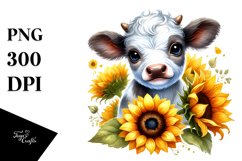 Smiling Highland Cow with Sunflower Product Image 1