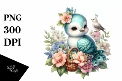 baby peacock holding a flower basket | Clipart Product Image 3