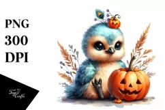 Cute Baby Peacock Sitting with Pumpkin PNG Product Image 1