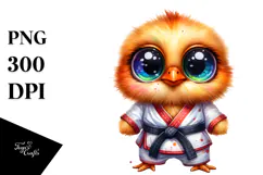 Crazy Eyes Cute Chicken with Karate Outfit PNG Product Image 1