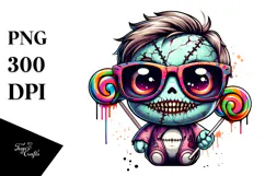 Funny Haunted Doll Wearing Sunglasses PNG Product Image 1