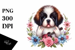 Baby Saint Bernard Rock Star FLORAL FRAME | Sublimation | Product Image 3