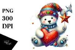 Colorful Polar Bear Holding Heart PNG Product Image 1