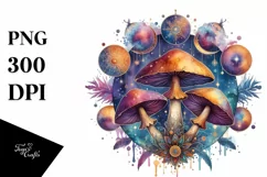 Vibrant Celestial Mushroom Watercolor PNG Product Image 1