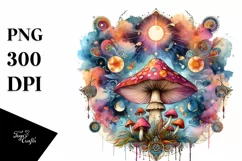 Vibrant Celestial Mushroom Watercolor PNG Product Image 1