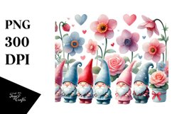 Cute Gnome with Flowers, Watercolor PNG Product Image 1
