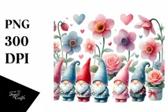 Cute Gnome with Flowers, Watercolor PNG Product Image 1