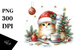 Colorful Cat with Christmas Decorations, Transparent PNG Product Image 1
