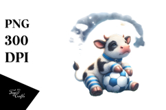 Cute Baby Cow Playing Rugby on Moon | Clipart Product Image 1