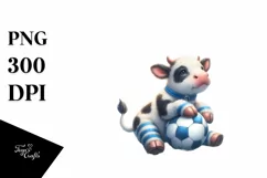 Watercolor Baby Cow Playing Rugby on Moon Product Image 3