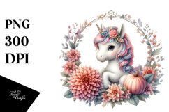 Cute Baby Unicorn with Dahlia Frame Clipart Product Image 3
