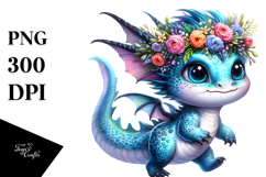 Baby Dragon with Floral Wreath PNG Product Image 1