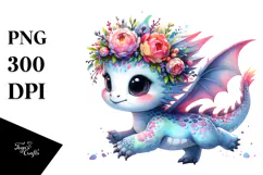 Baby Dragon with Floral Wreath PNG Product Image 1