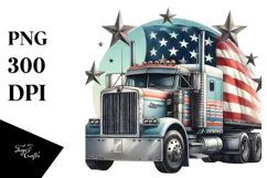 Old-School Semi Truck with Stars, White Background PNG Product Image 1