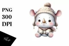 Vintage Baby Rhino Sitting on a Cloud PNG Product Image 3