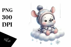 Vintage Baby Rhino Sitting on a Cloud PNG Product Image 3