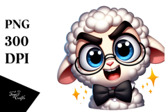 Silly Cartoon Lamb with Bow Tie, High-Res PNG Product Image 1