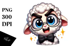 Silly Cartoon Lamb with Bow Tie, High-Res PNG Product Image 1