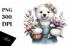 detailed Baby Polar Bear with Magnolia Bouquet Product Image 3